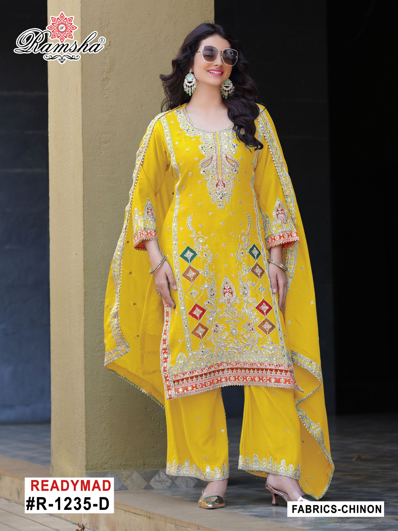 R 1235 Nx By Ramsha Chinon Pakistani Readymade Suits Orders In India